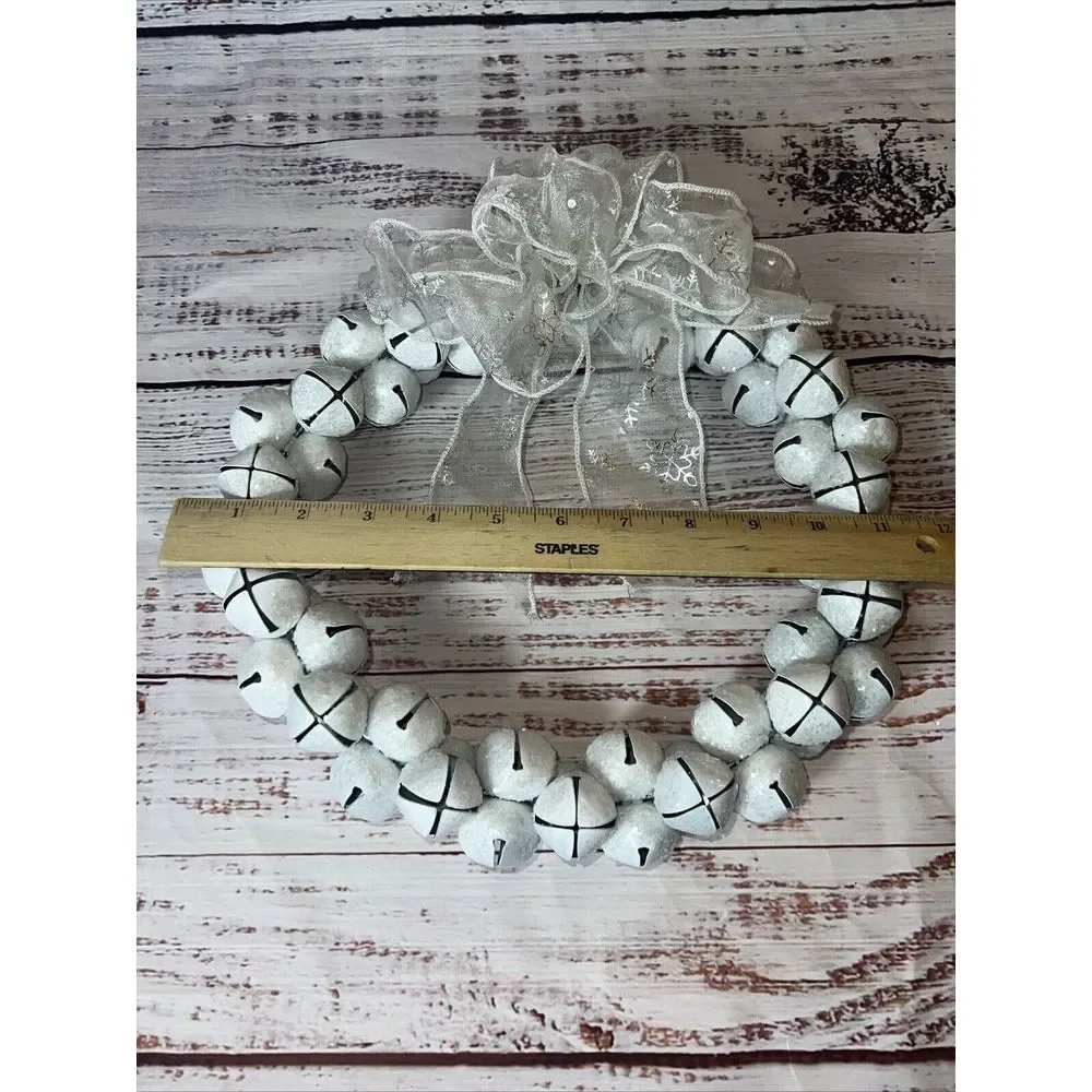 Christmas Holiday Sleigh Bell‎ White Iridescent Wreath 12